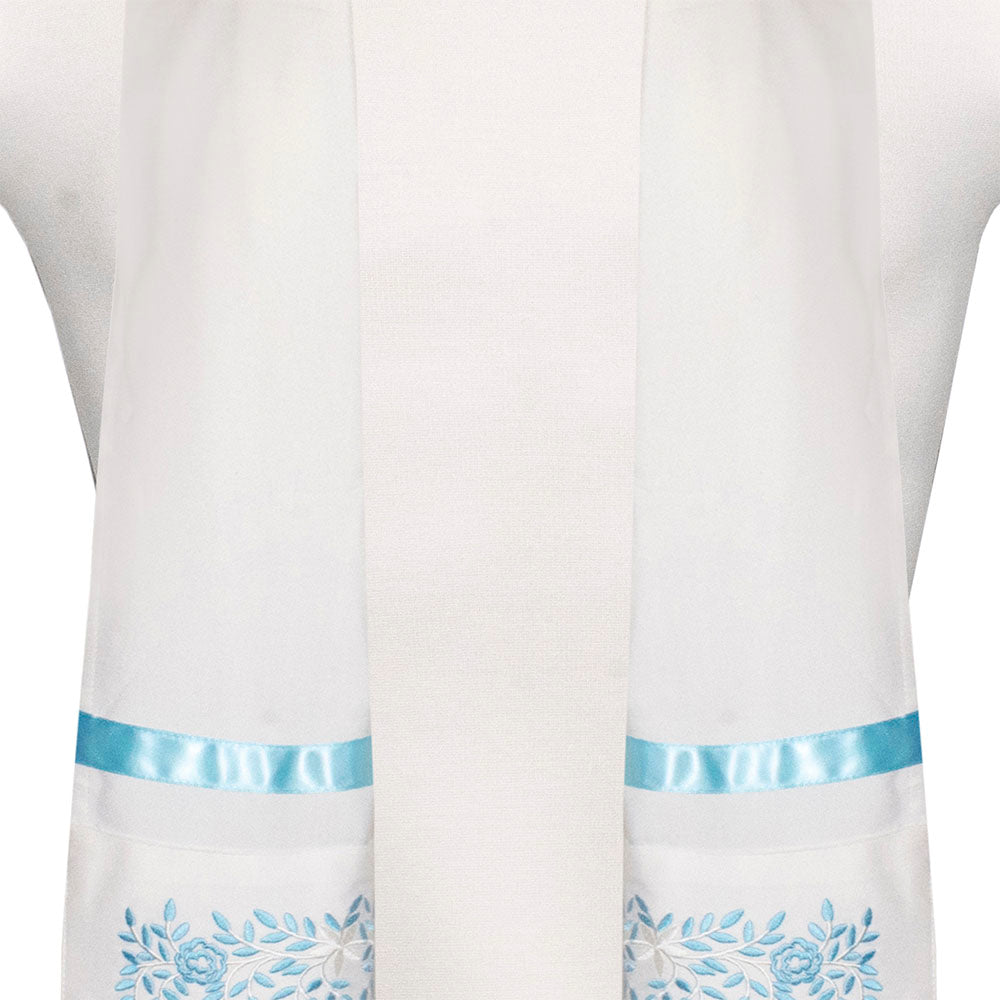 Light Blue Floral Embroidery Tallit Set