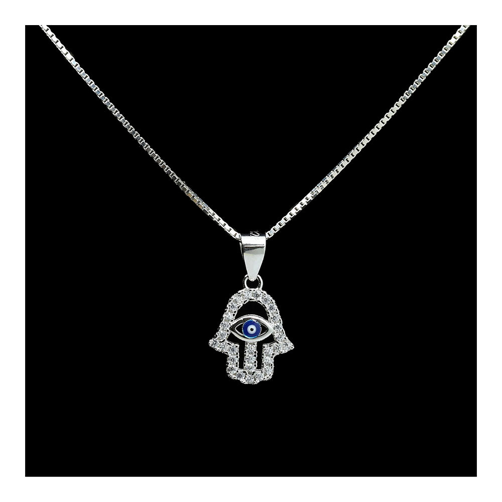 Sterling Hamsa and Enamel Eye Necklace