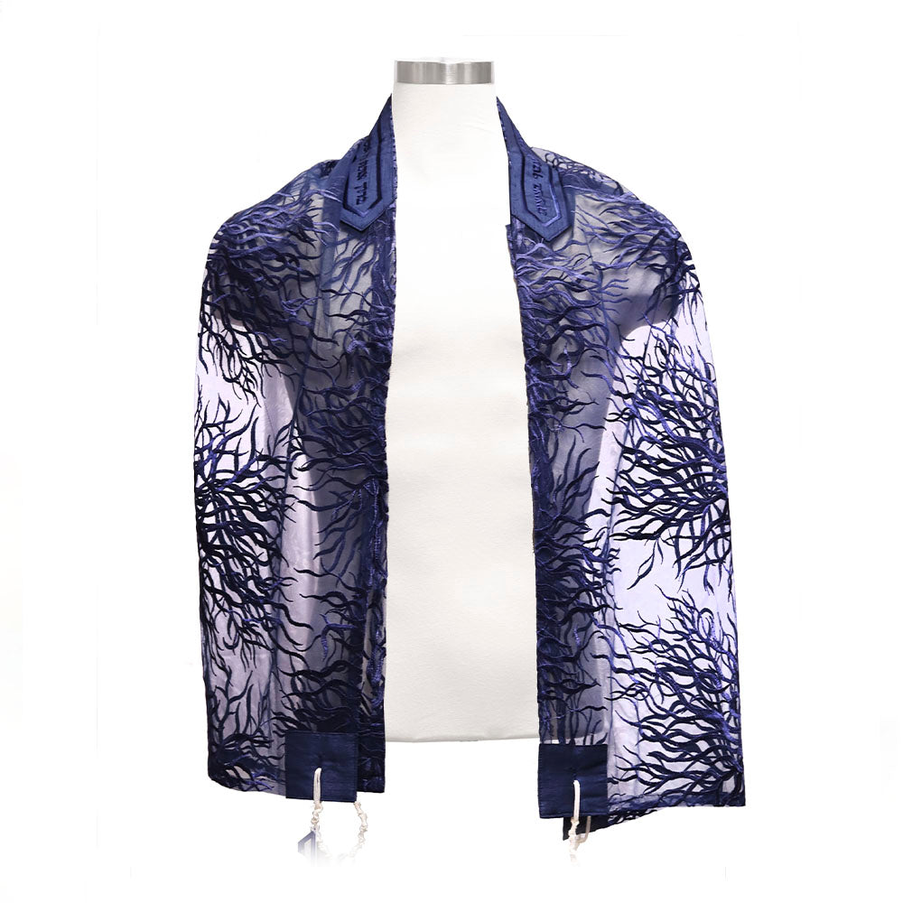 Tallit Set Navy Blue Tree of Life Full Lace