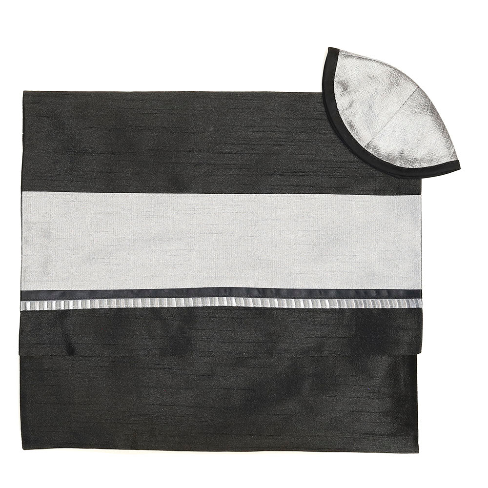 Tallit Set Black on Black with Silver