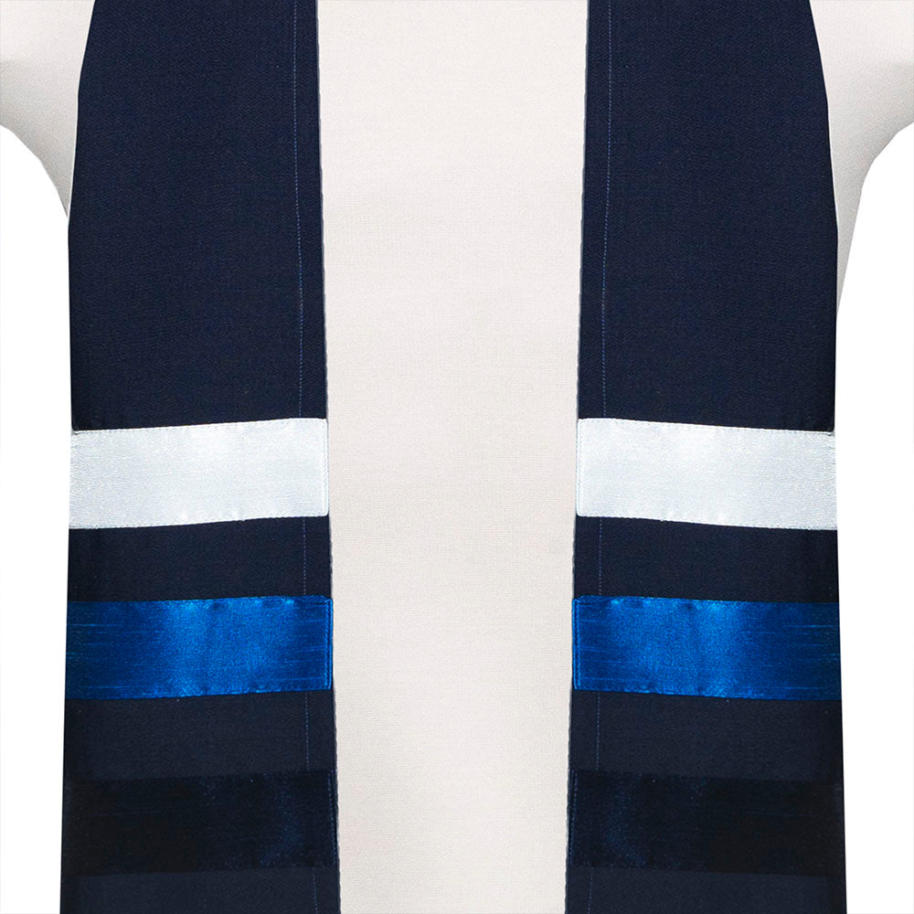 Navy Tallit Set with Navy, Royal Blue, and Silver Ribbons