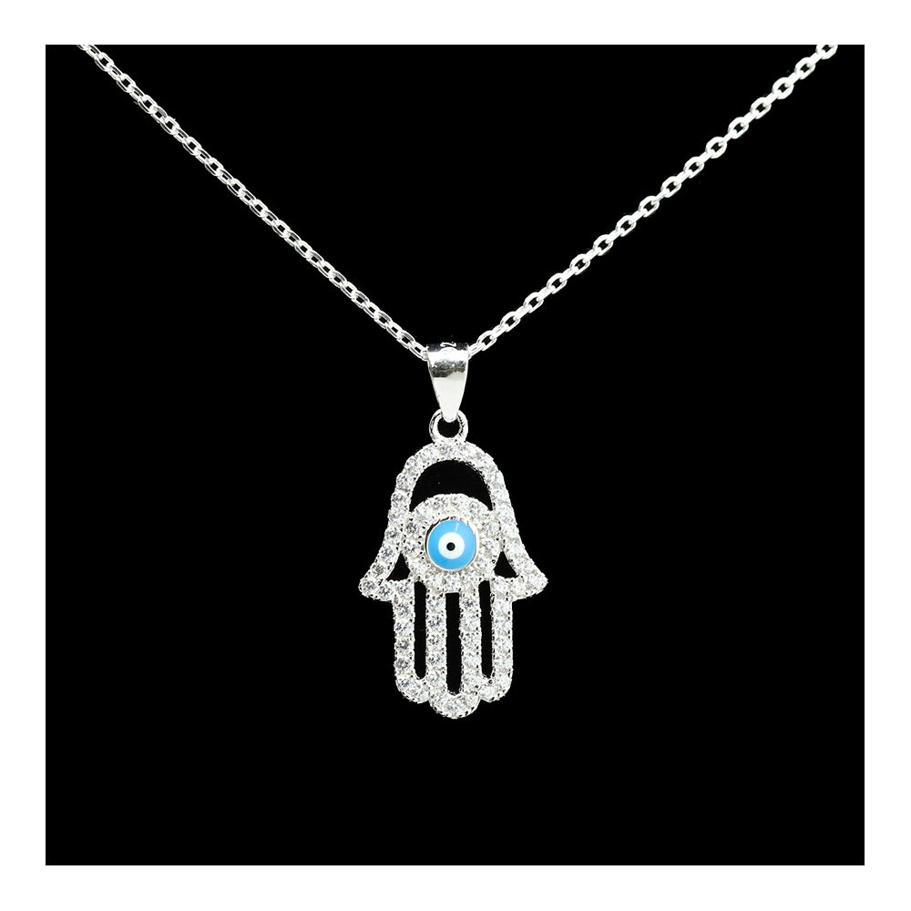 Hamsa and Eye Pave CZ Necklace