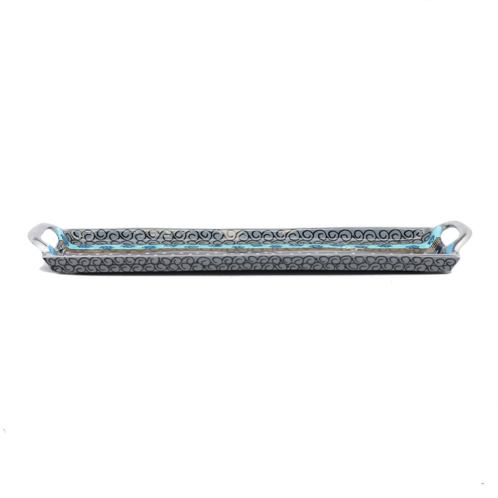Handled Tray Blue & Black Pattern