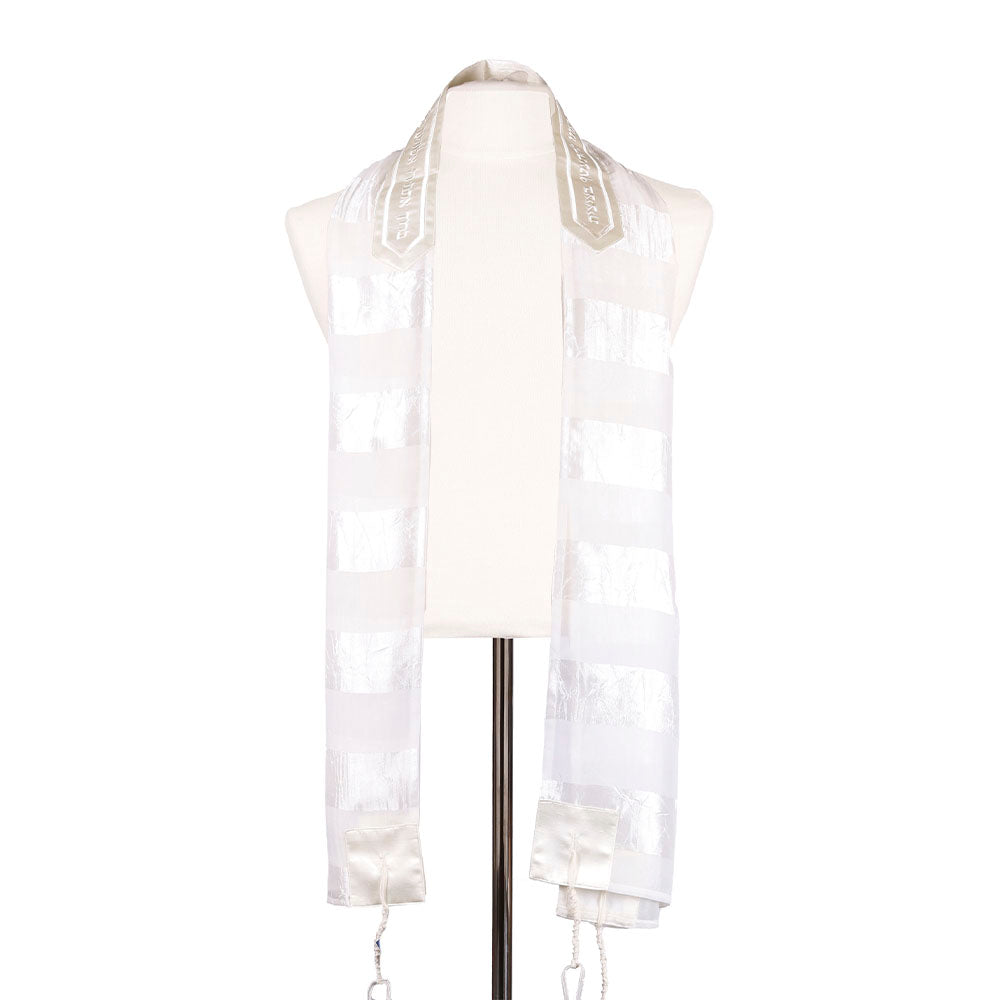 White Organza and White Ribbon Tallit Set