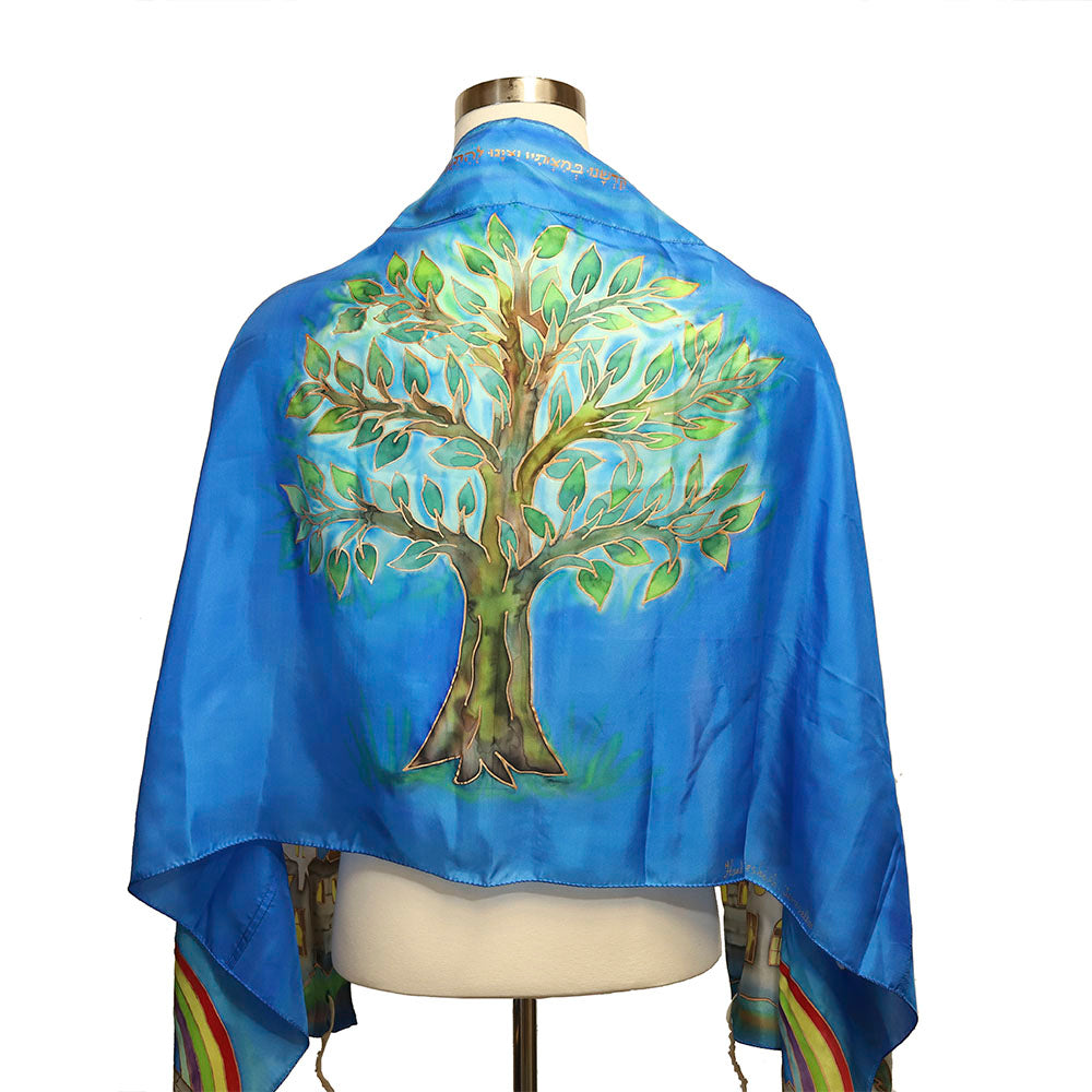 Silk Tree Tallit Set with Gray Jerusalem
