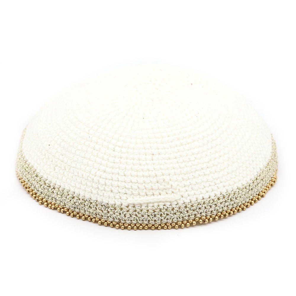 Beaded Kippah with Metallic Stripe