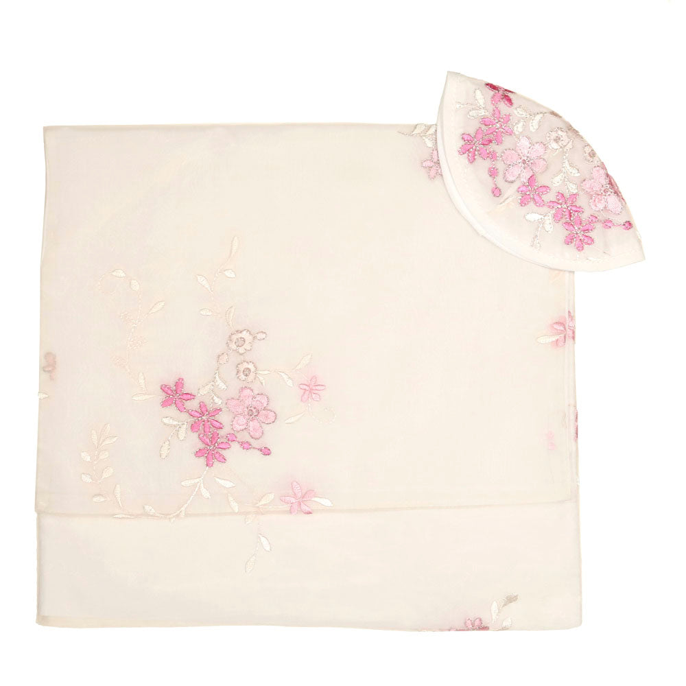 Tallit Set Sheer Pink Organza Flowers