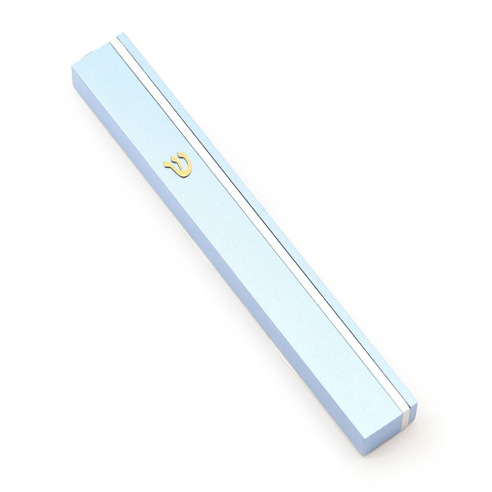 Light Blue Aluminum Mezuzah with Silver Stripe