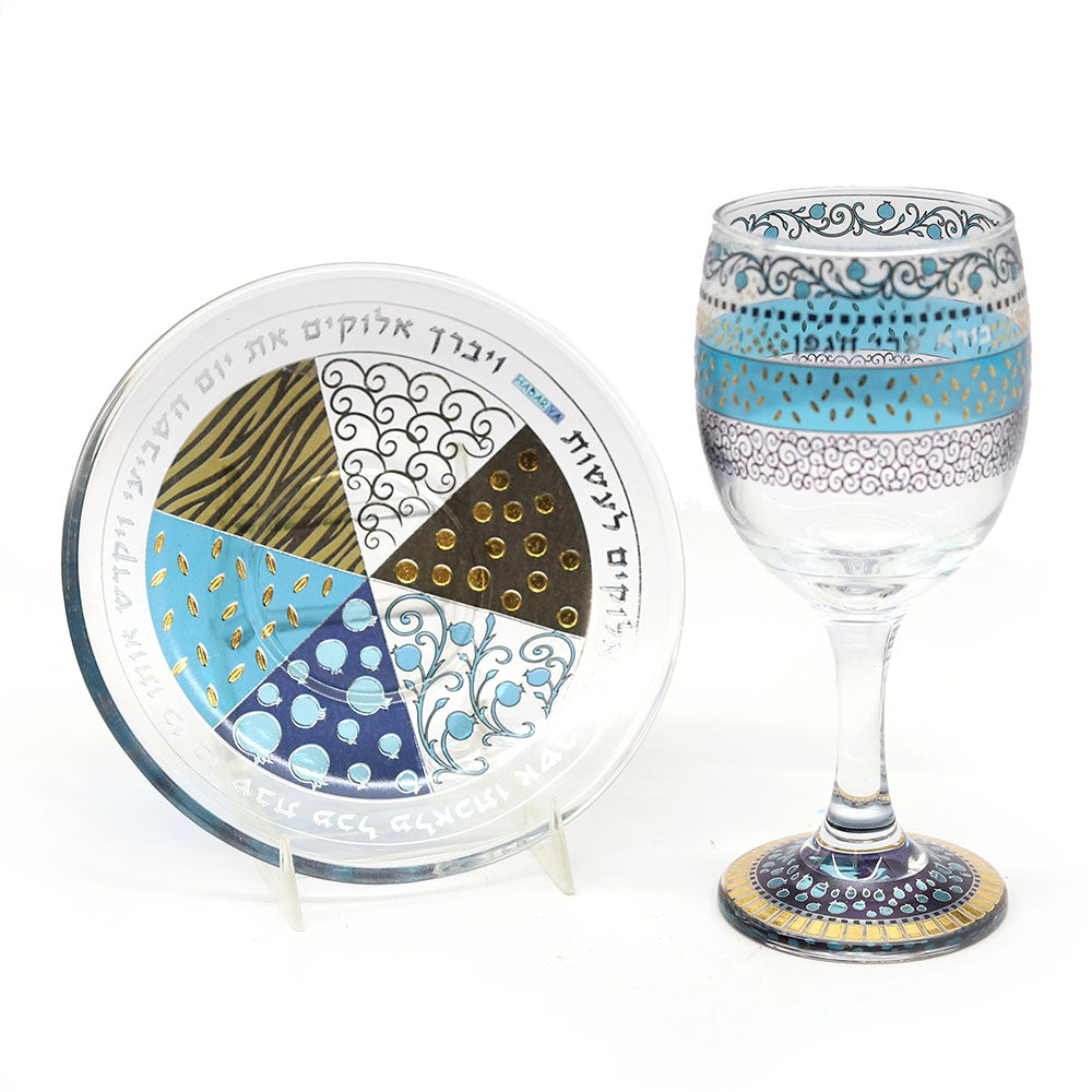 Kiddush Set Pomegranates on Glass