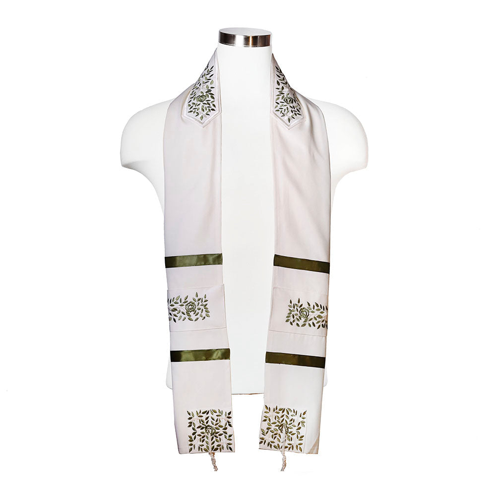 Sage Embroidered Rose Tallit Set