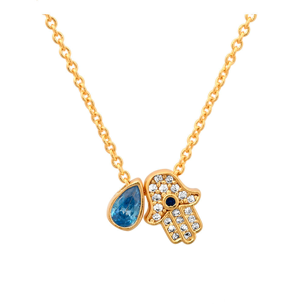 Hamsa and Pear Shaped Stone Necklace