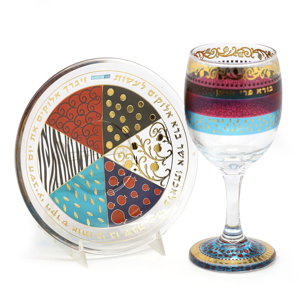 Kiddush Set Pomegranates on Glass