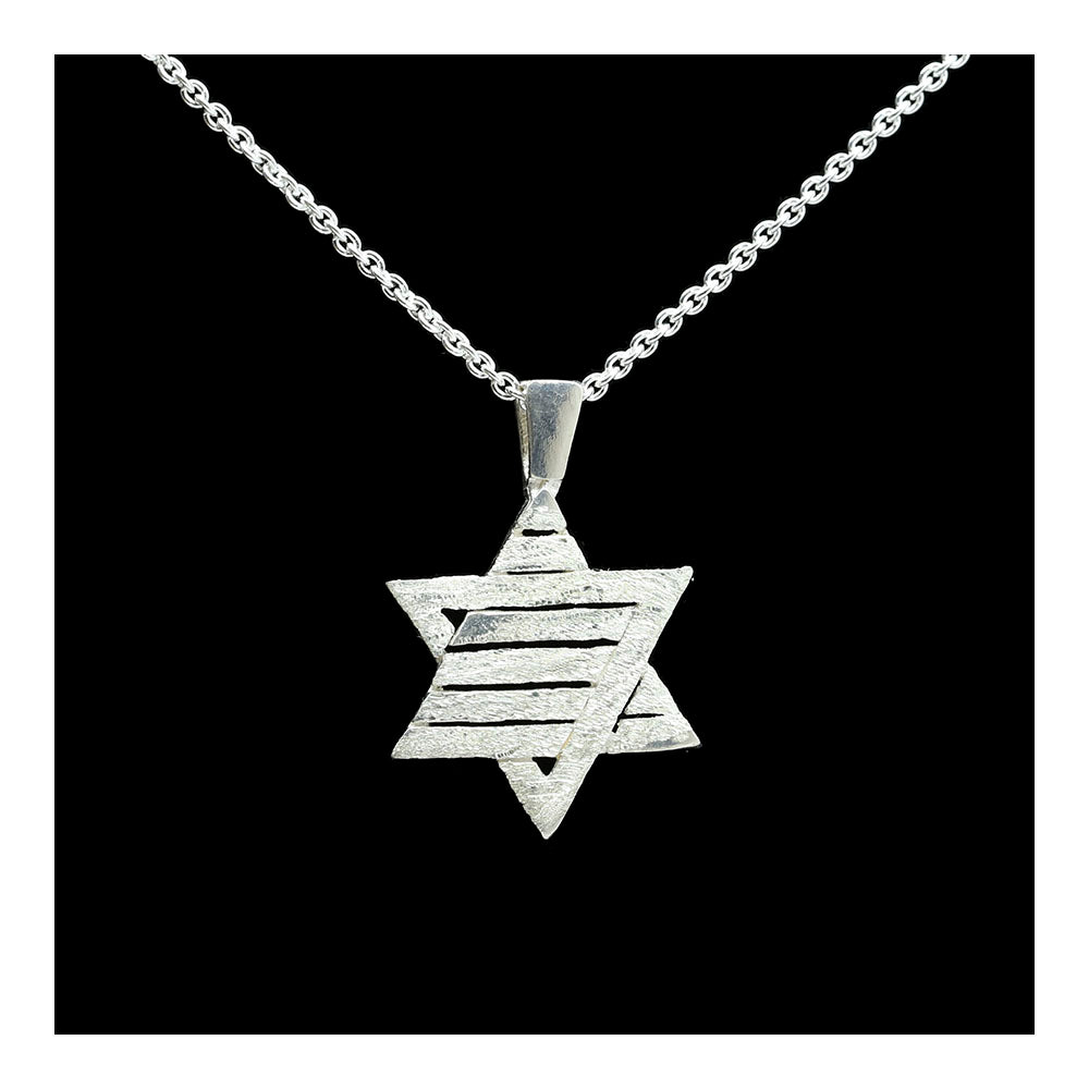 Sterling Stripe Built Star of David Necklace