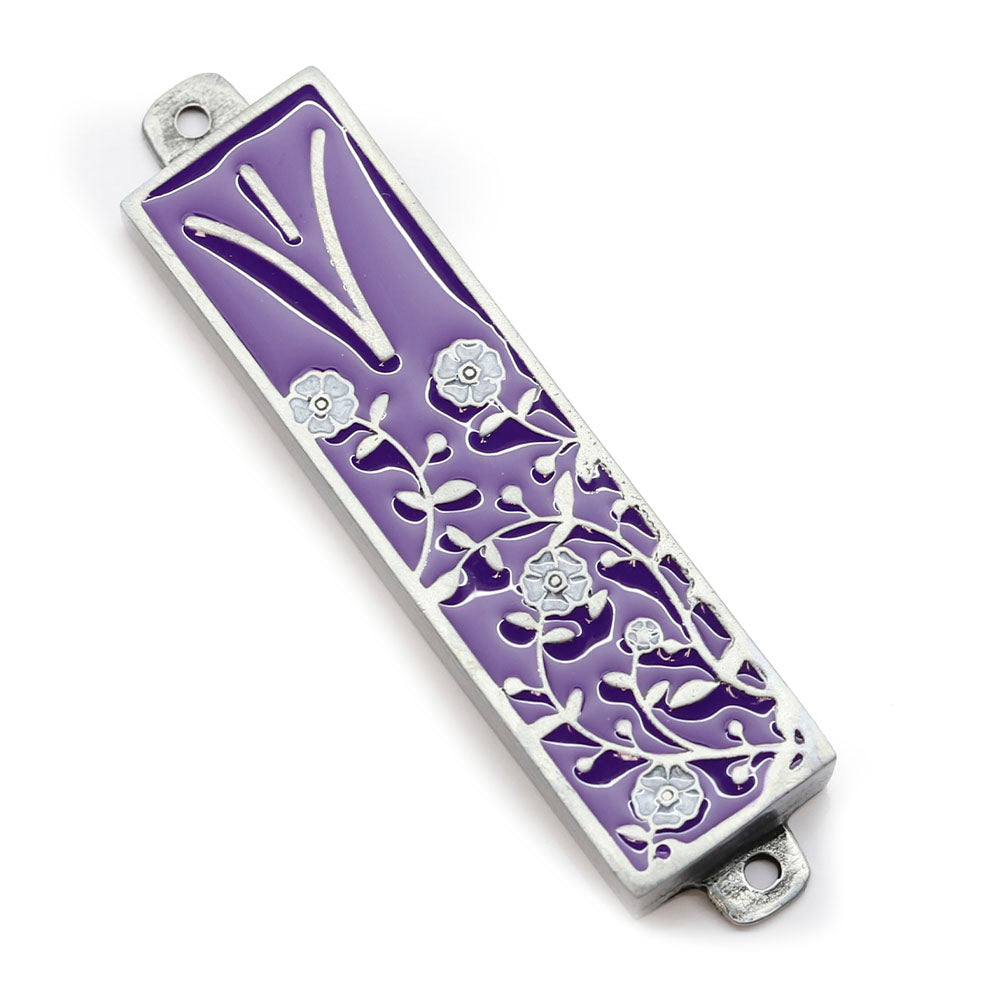 Mezuzah with Flowers on Pewter