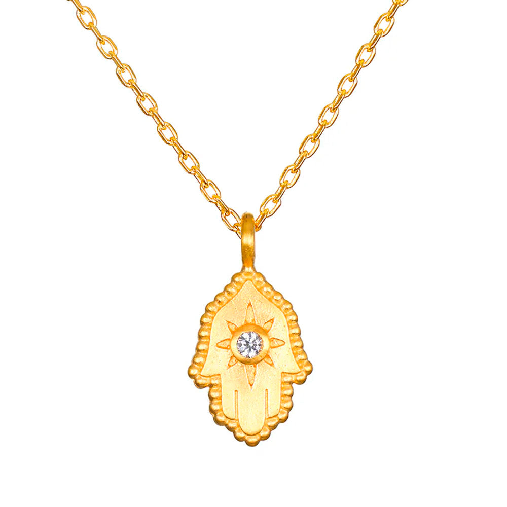 Protective Hand White Topaz Hamsa Necklace