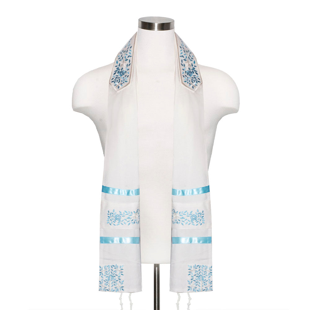 Tallit Set Light Blue Embroidered Rose