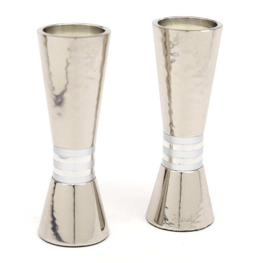 Pair of Hammerwork and Ringed Candlesticks