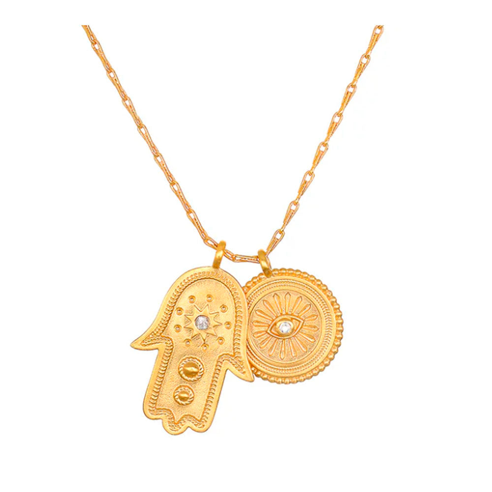 Protected Path Hamsa Evil Eye Gold Necklace