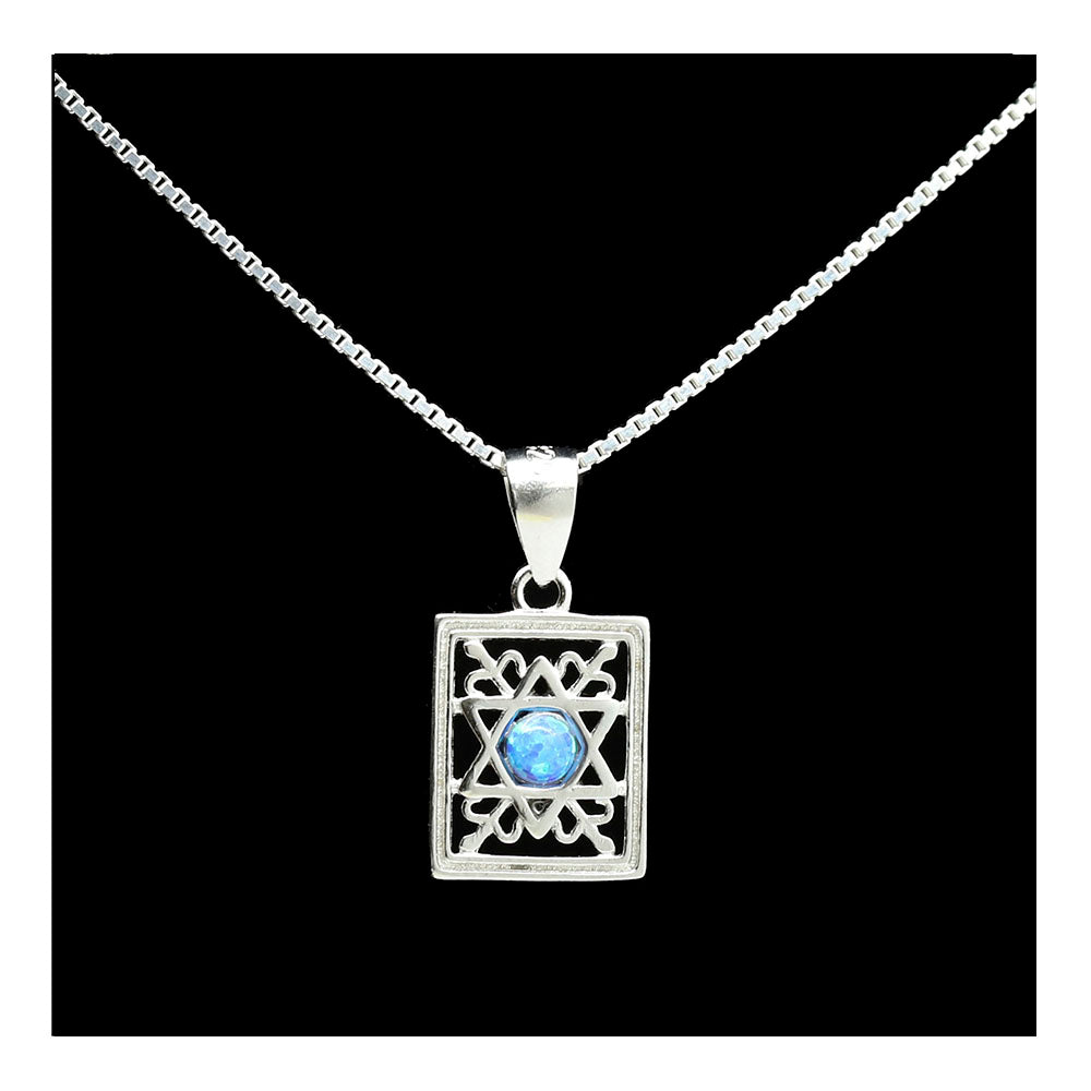 Sterling Plaque Star of David and Opal Necklace