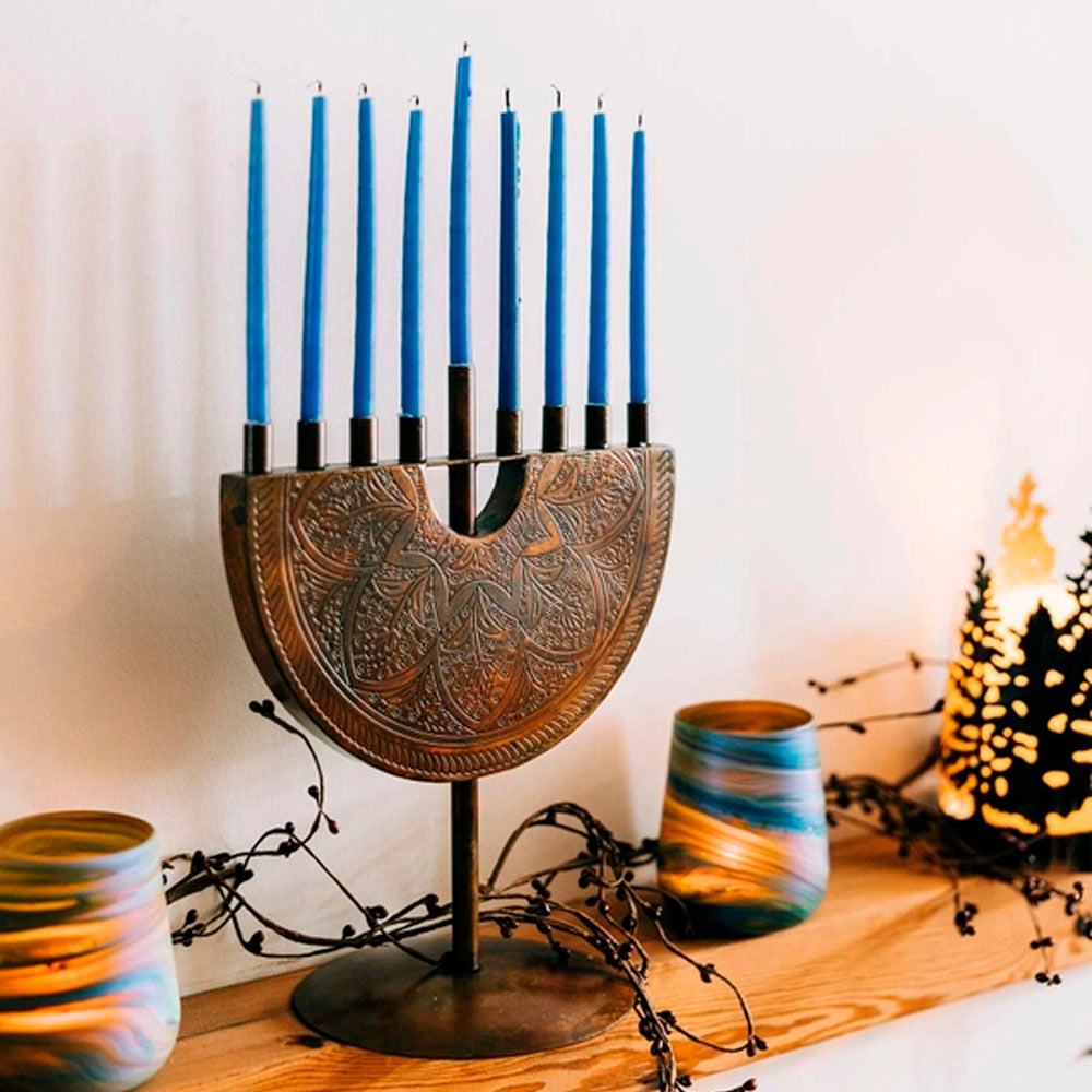 Engraved Iron Hanukkiah
