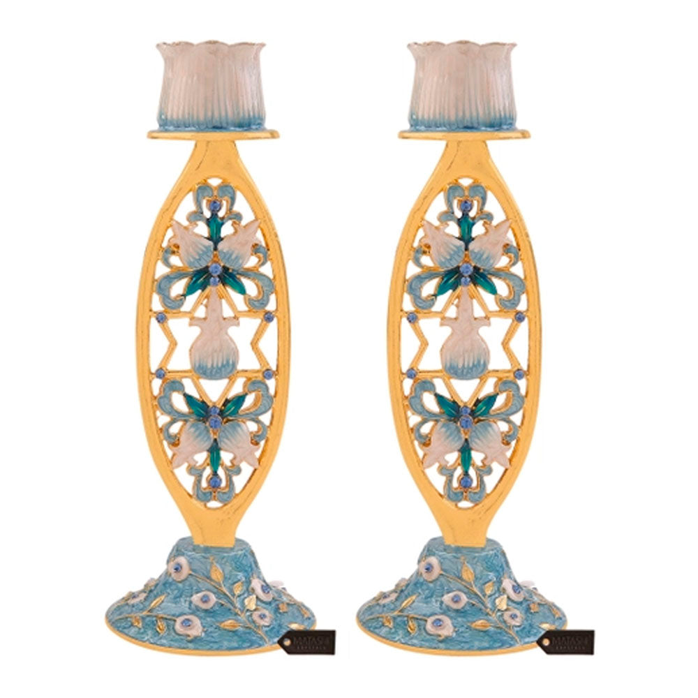 Flower Adorned Shabbat Candlesticks
