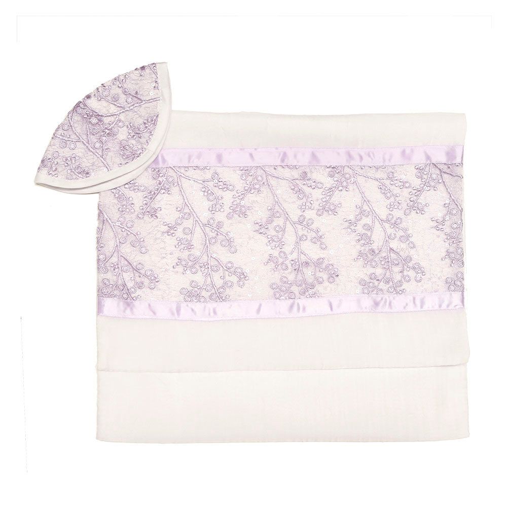 Tallit Set Lavender Embroidered Flowers