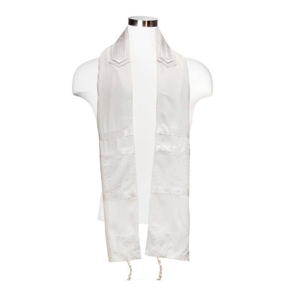 Tallit Set White Flower & Sparkle Silver