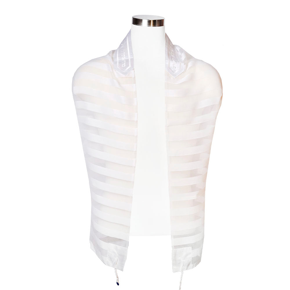 White Chiffon Strips Tallit Set