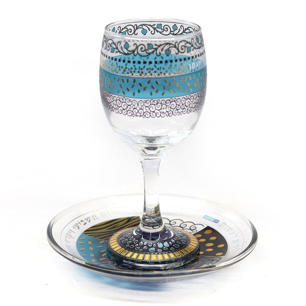 Kiddush Set Pomegranates on Glass