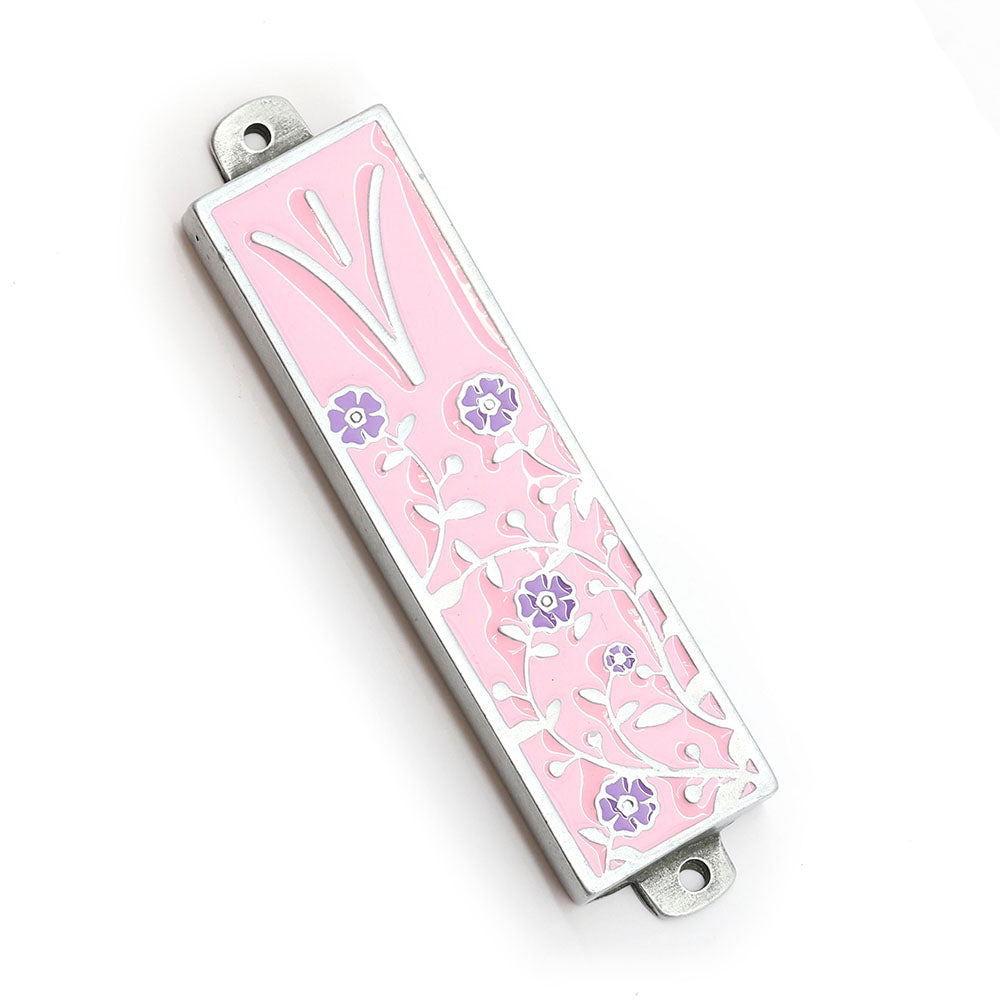 Mezuzah with Flowers on Pewter