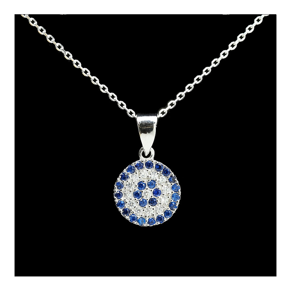 Circle Eye in Blue and Clear CZs Necklace
