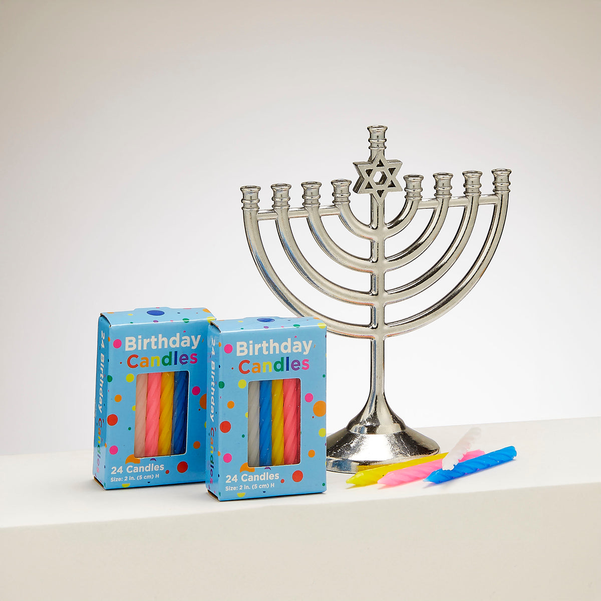 Mini Hanukkia Set & Small Birthday Candles