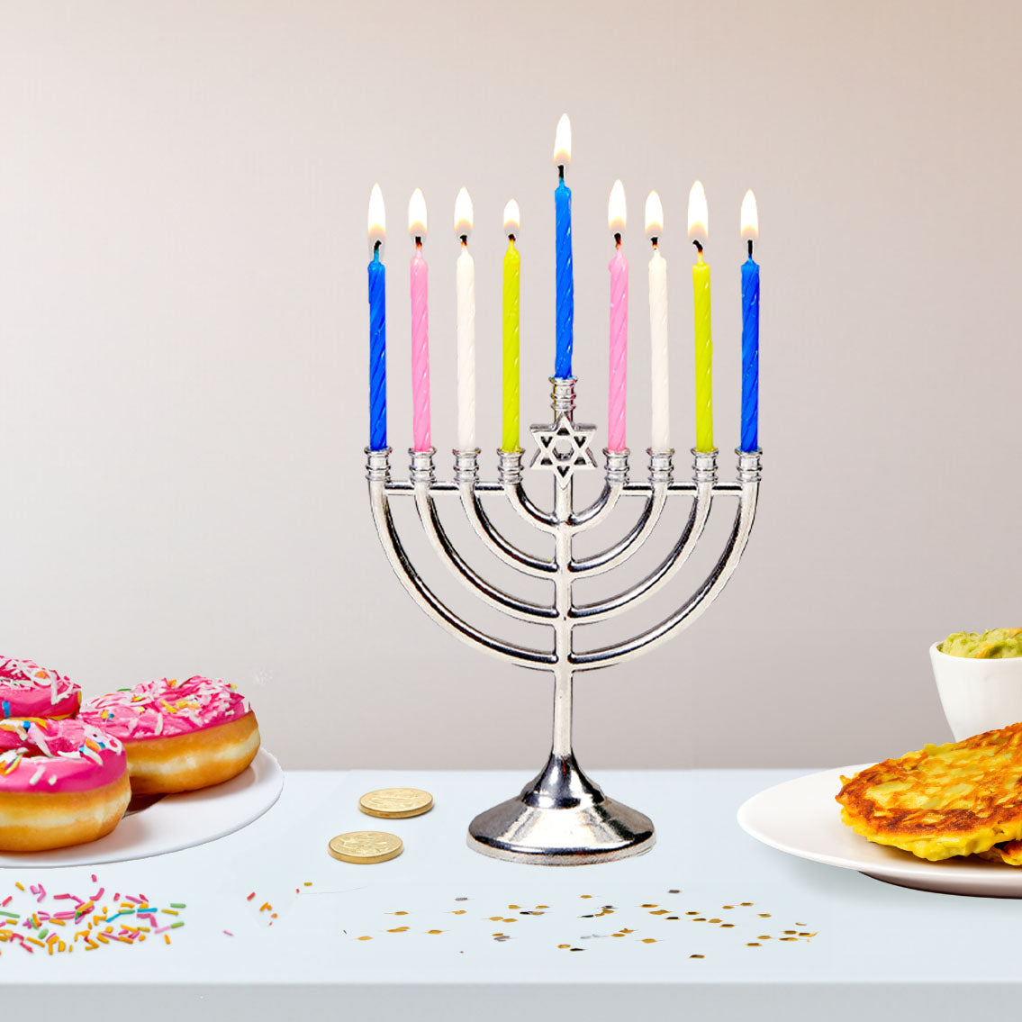 Mini Hanukkia Set & Small Birthday Candles