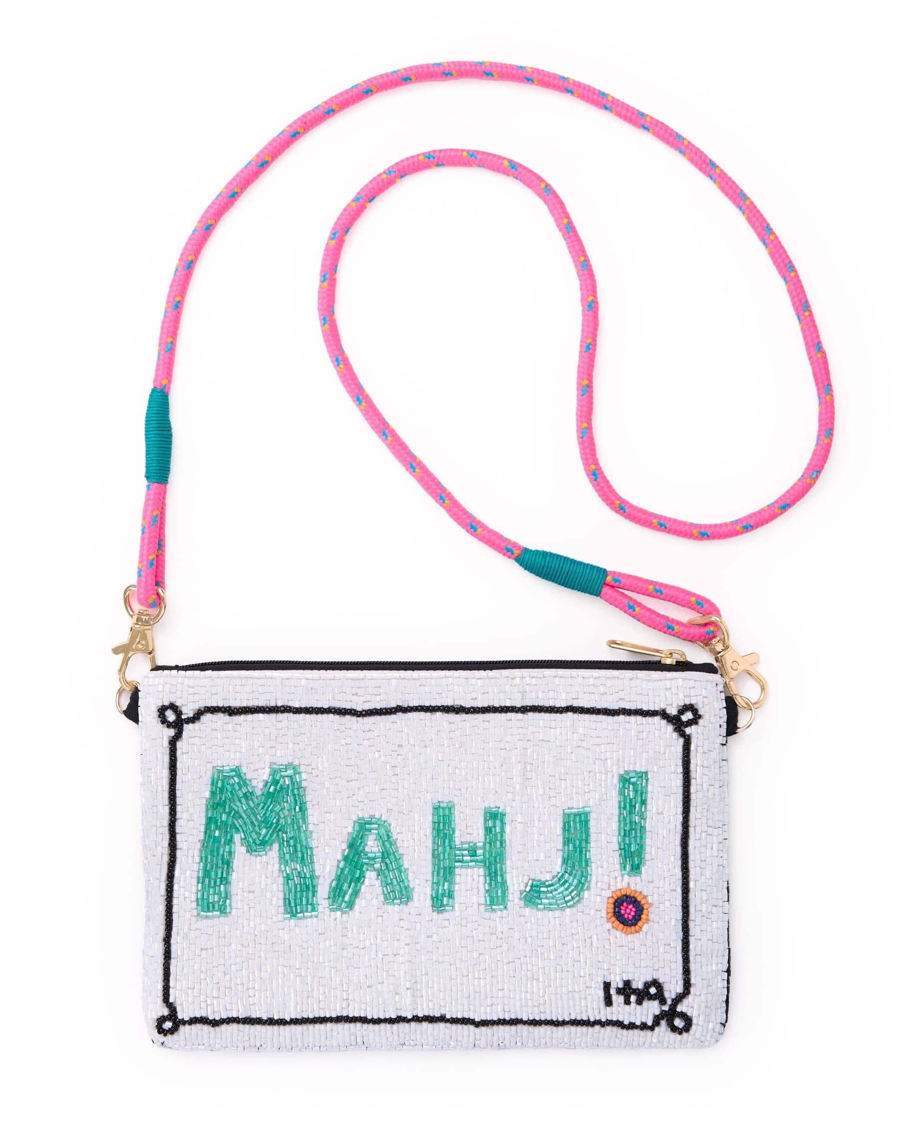 Leila Mahjong Seed Bead Clutch With Strap