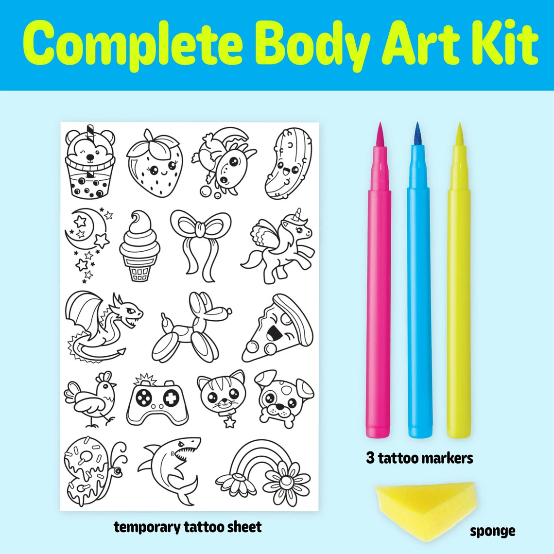 Color in Neon Tattoos Mini Craft Kit For Kids