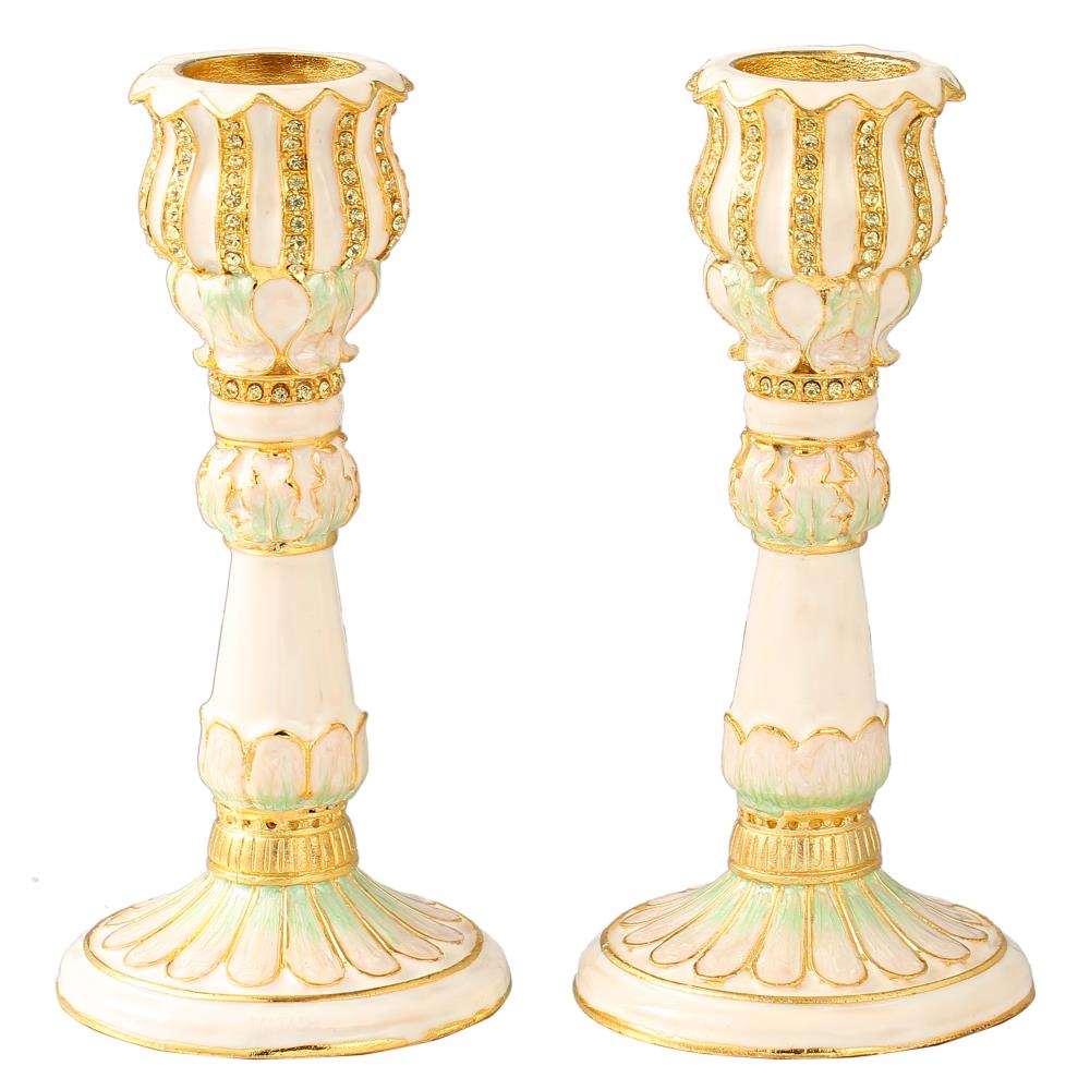 Ivory Petal Shabbat Candlesticks