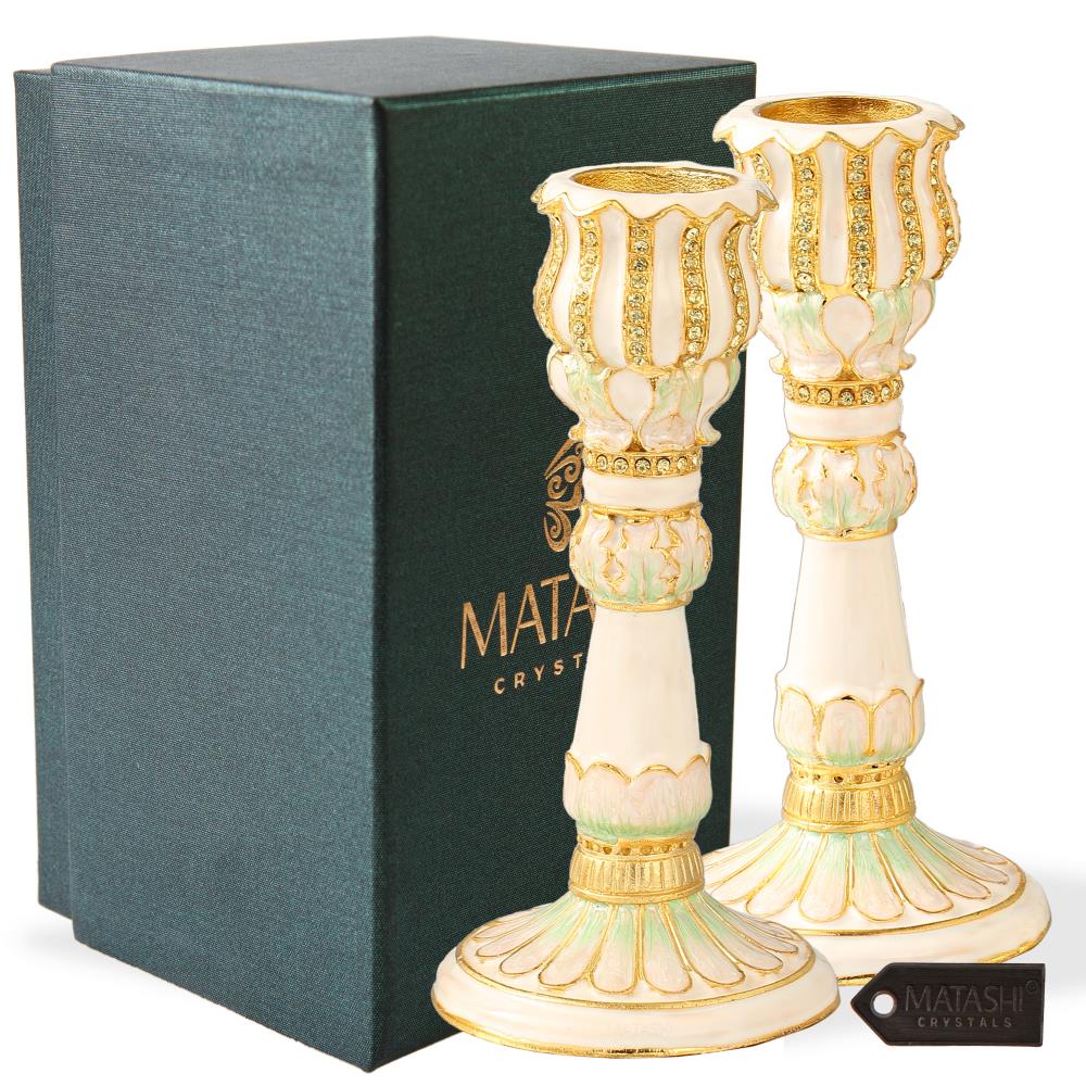Ivory Petal Shabbat Candlesticks