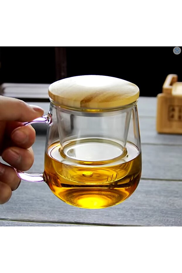 Borosilicate Glass Tea Infuser Mug with Bamboo Lid