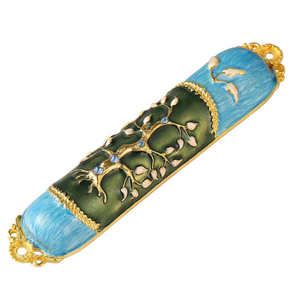 Matashi Hand Painted Enamel Mezuzah w/ Gold Accents