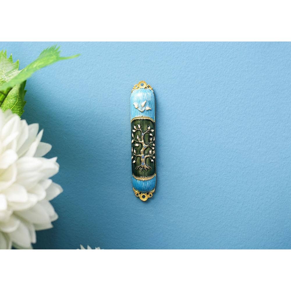 Matashi Hand Painted Enamel Mezuzah w/ Gold Accents