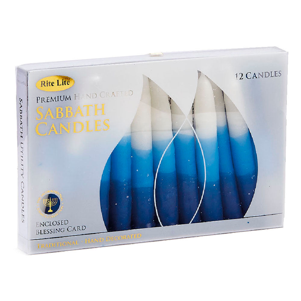 Blue and White Tri-Color Shabbat Candles