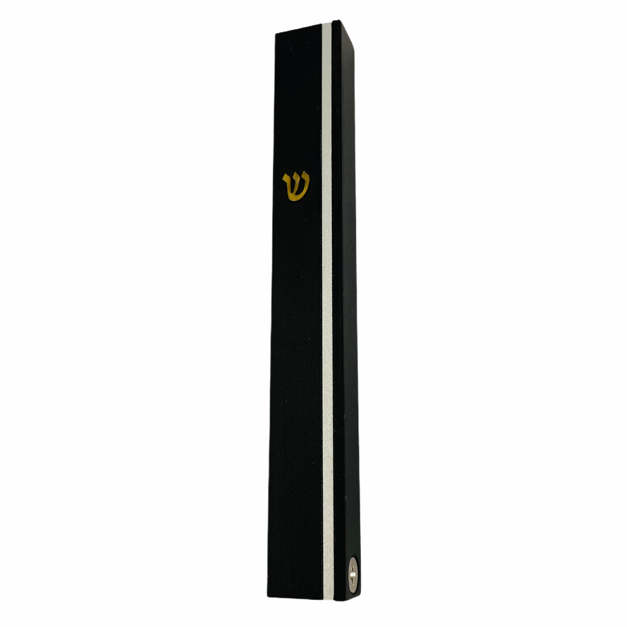 Silver Stripe and Shin Aluminum Mezuzah Case