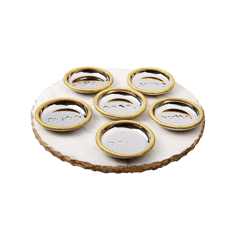 Round Marble Seder Plate with 6 Bowls