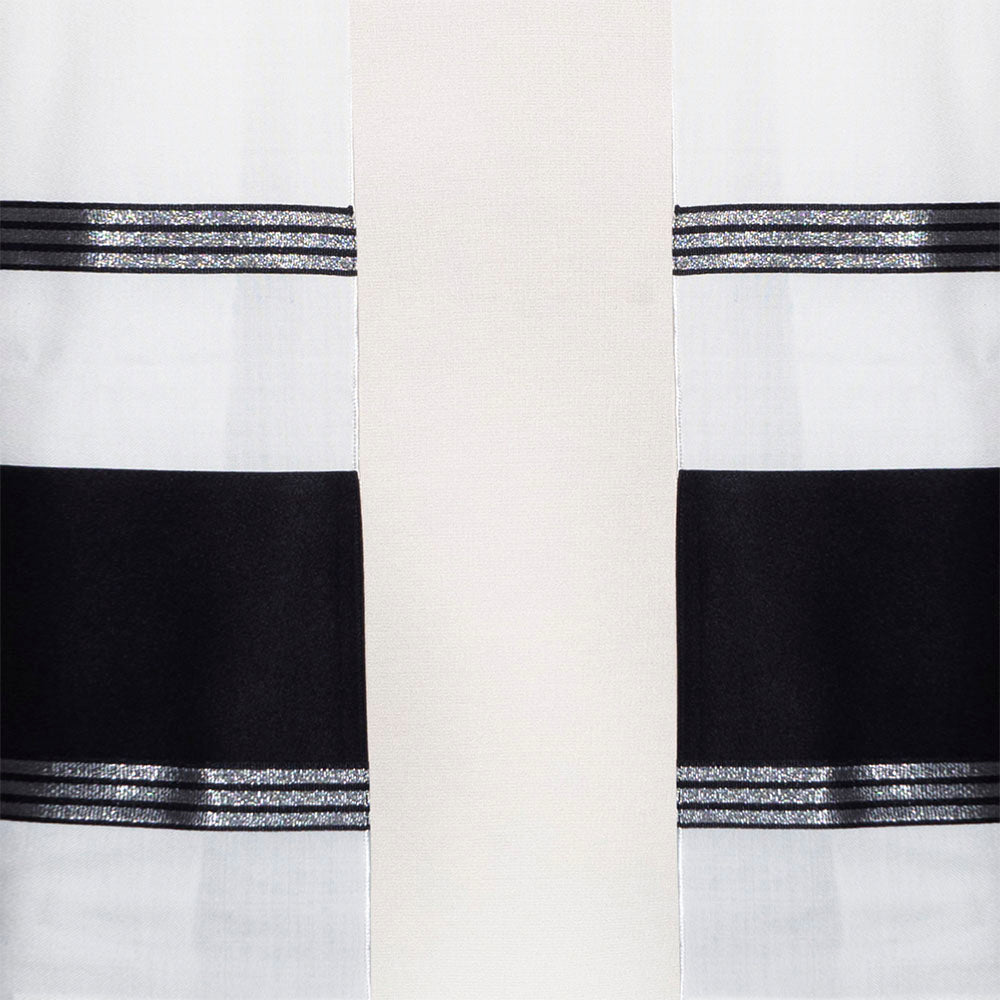 Tallit Set- Kfar Saba (Black with Silver Stripes)