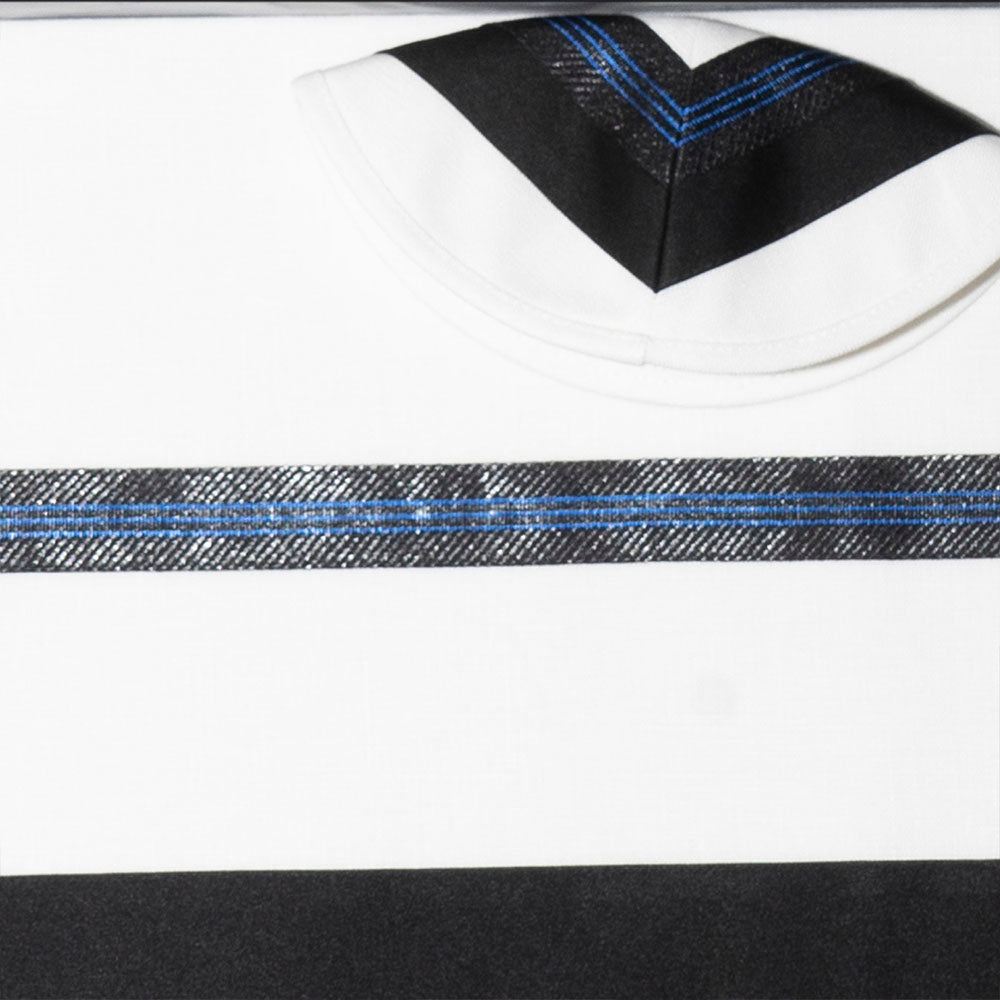 Tallit Set- Bat Yam (Black with Navy Contrast Stitch)