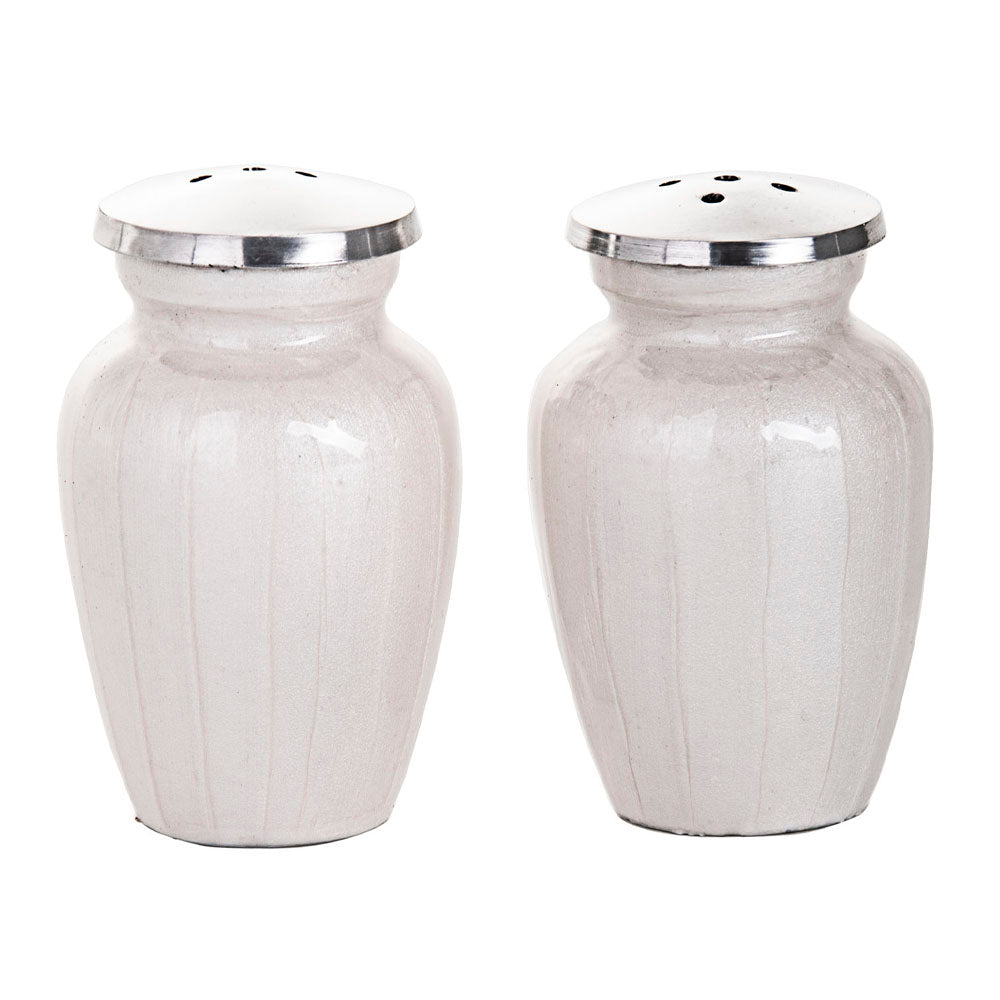 Salt and Pepper Shaker in White Enamel