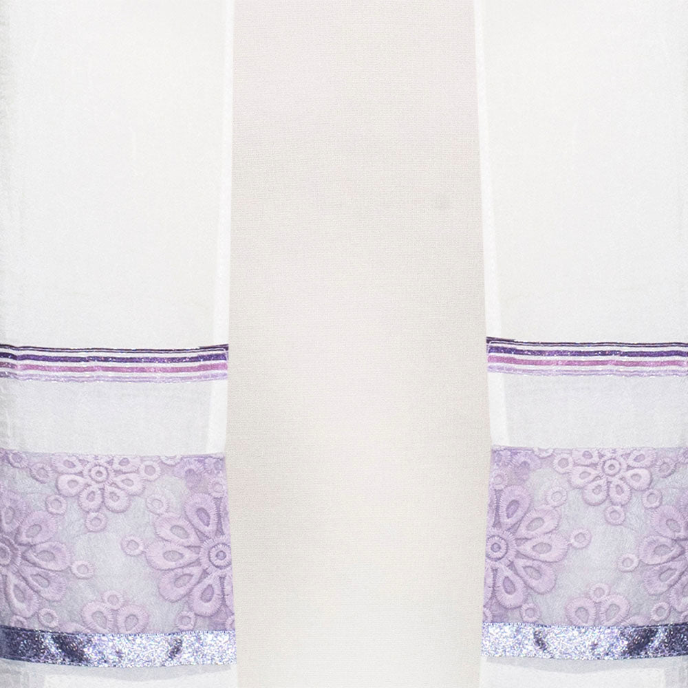 Tallit Set Sheer Ivory with Purple Flower Lace