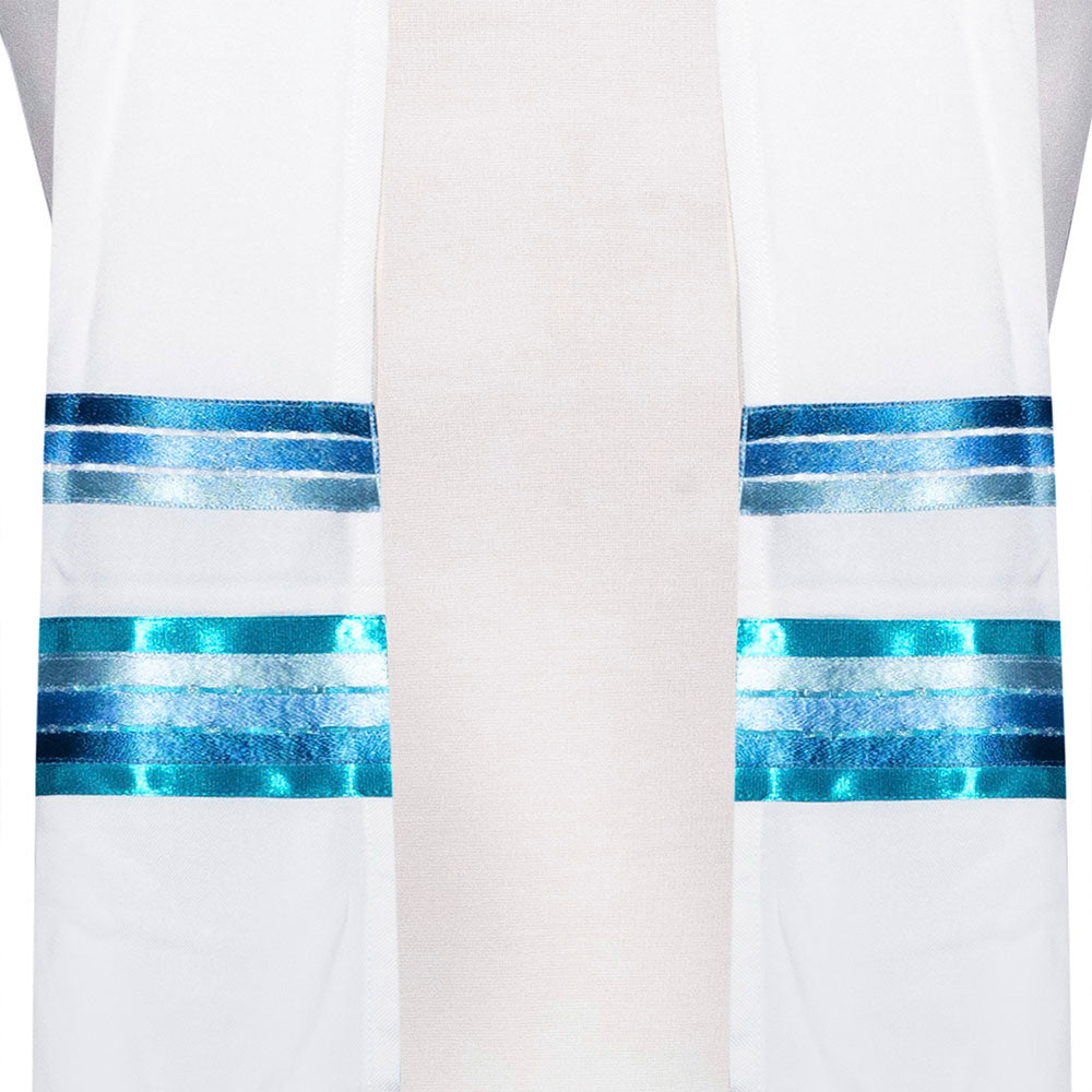 Turqoise and Blue Tones on Ivory Tallit Set