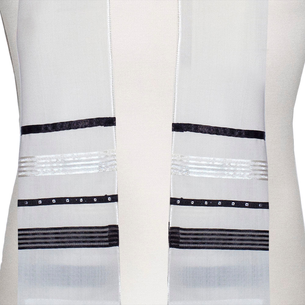 Black and White Striped Wool Tallit Set