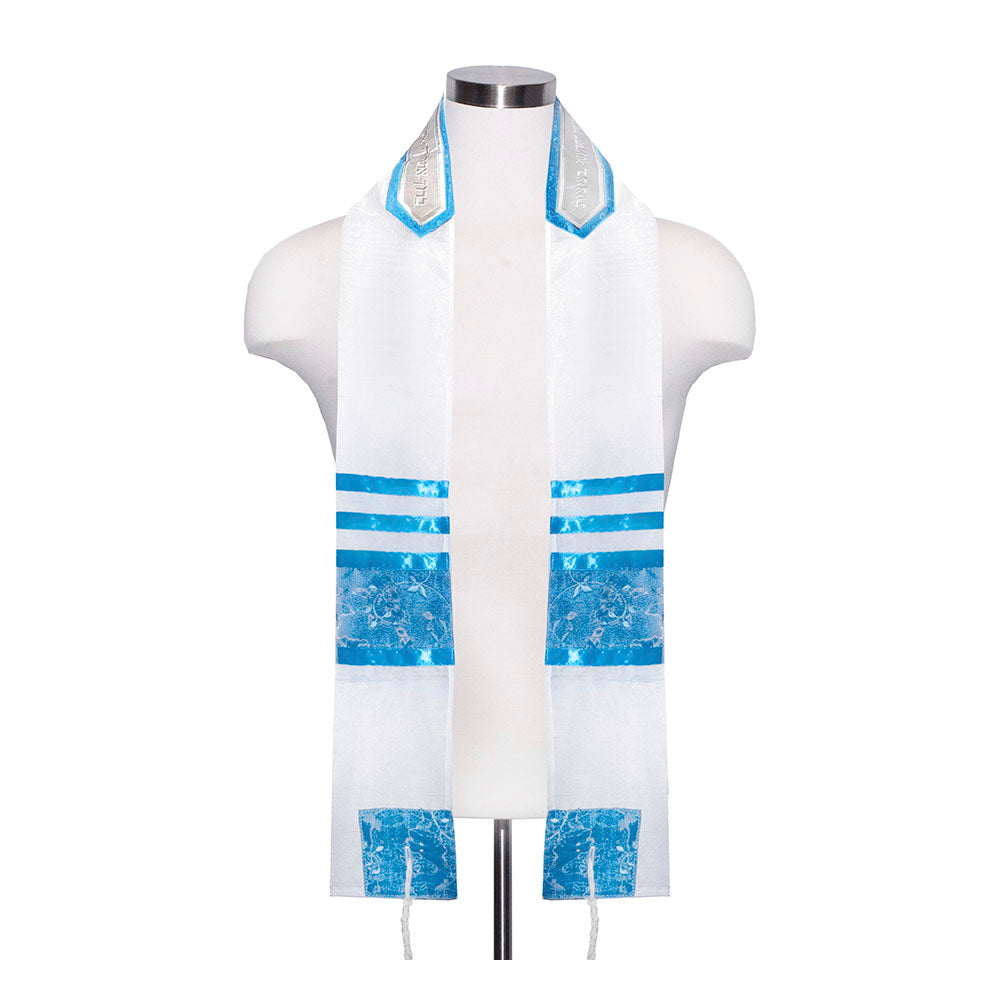 White with Turqoise Vines Tallit Set